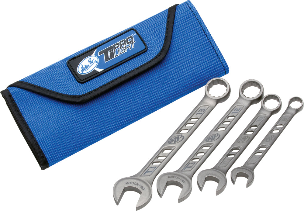 Motion Pro Ti Prolight titanium wrenches set with 8, 10, 12, and 13mm tools, lightweight and durable for professional use.