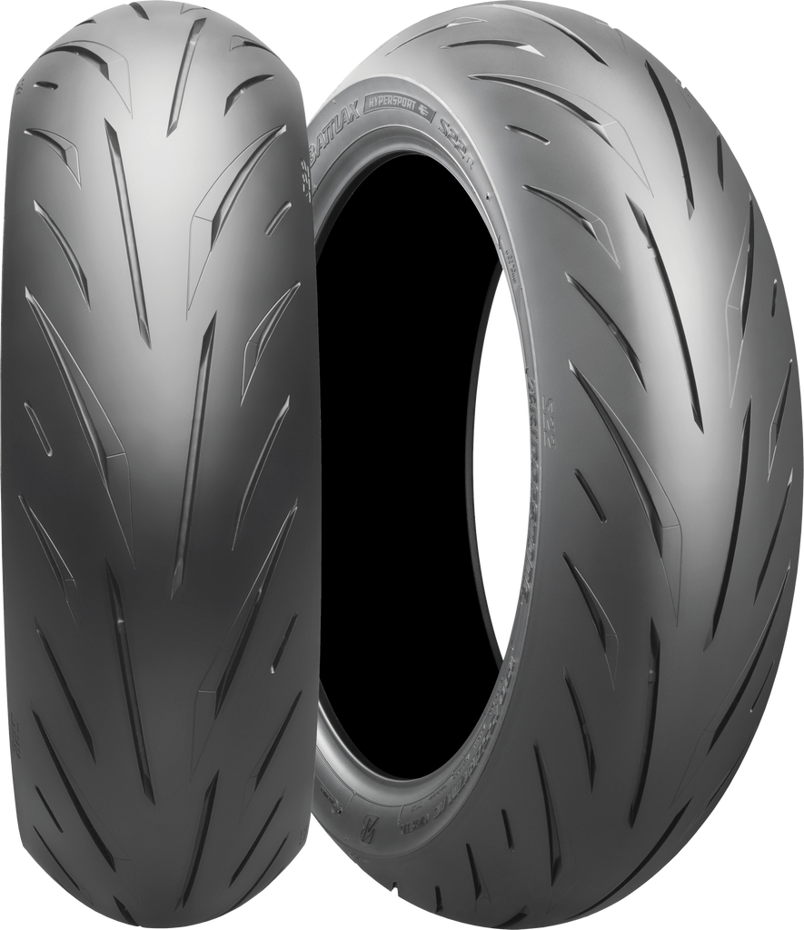 Bridgestone Battlax Hypersport S22 motorcycle tire 180/60ZR17 radial tire with 75W load rating, shown in side view.