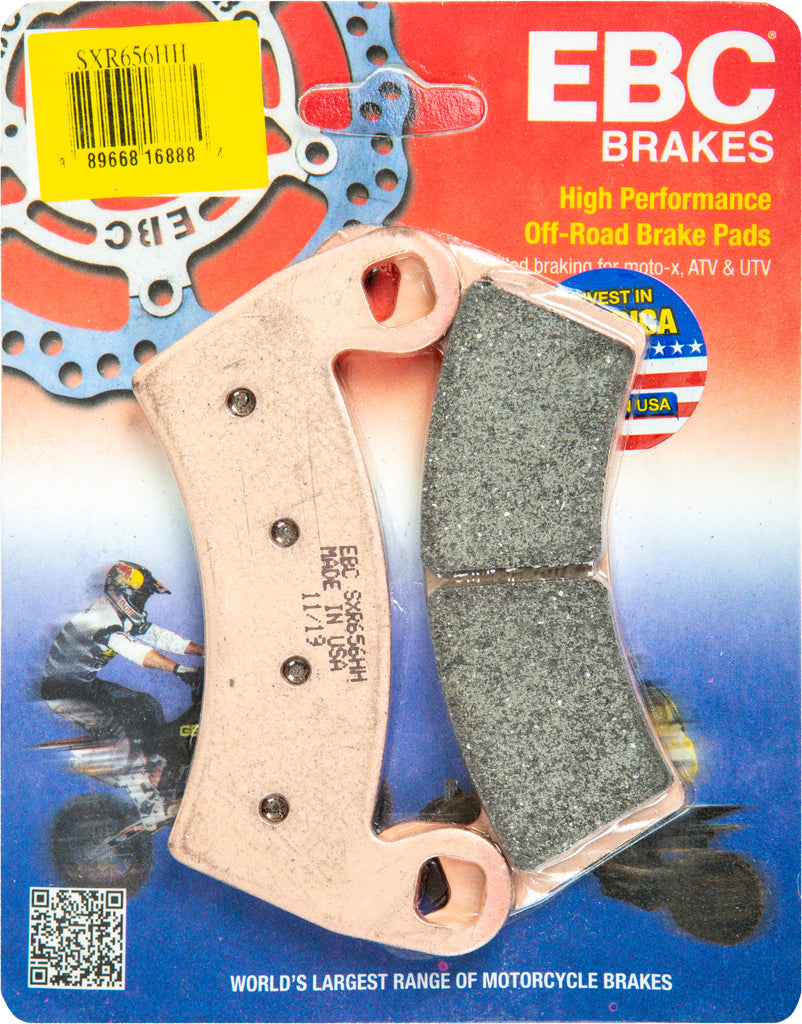 EBC Motorcycle Brakes SXR656HH Sintered Brake Pads for motorcycle, showing the textured brake pad surface and branding details.