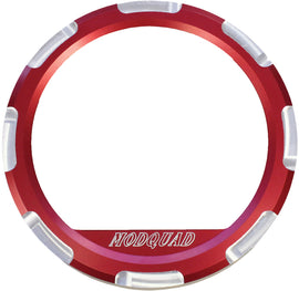 Red ModQuad Dash Bezel accessory for ATV or UTV, shown installed on vehicle dashboard with textured finish and mounting points.