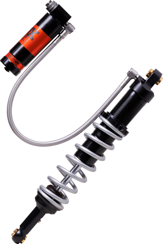 Fox 2.0 Podium Single Spring RC2 black suspension coil spring for mountain bikes, showing close-up of coil and brand logo.