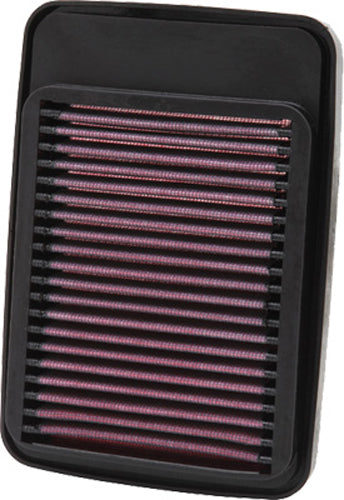 K&N Air Filter 766505 for vehicle engine, shown in close-up view of the reusable, high-performance air filter in black.