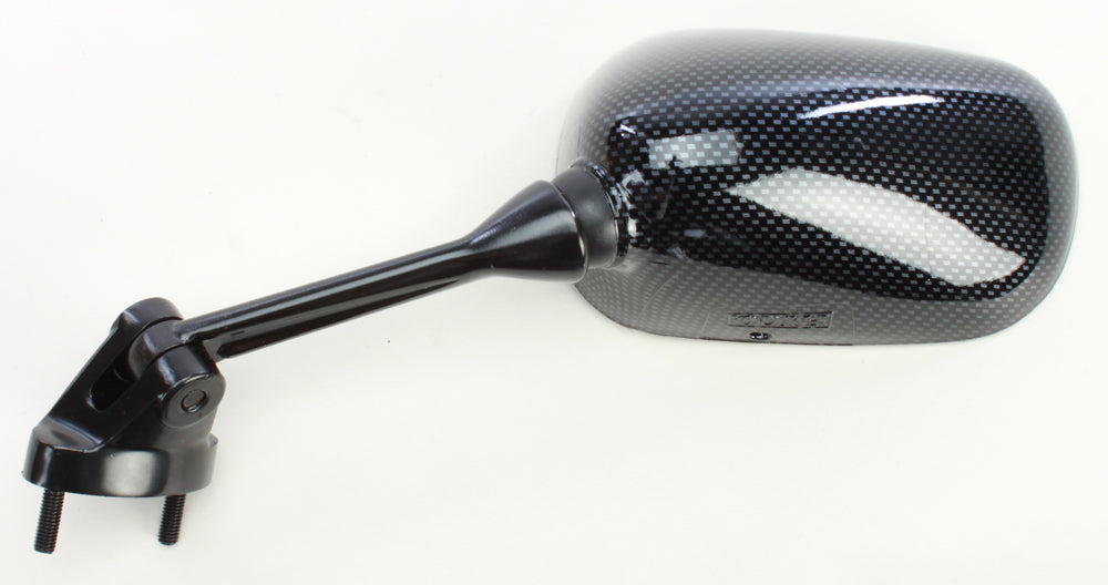 Left carbon mirror for Kawasaki by Emgo, featuring a sleek design and reflective surface suitable for motorcycle use.