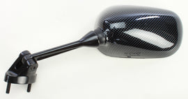 Left carbon mirror for Kawasaki by Emgo, featuring a sleek design and reflective surface suitable for motorcycle use.