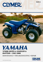 Clymer Repair Manual for Yamaha Badger 27-M499 showing detailed diagrams and instructions for vehicle maintenance and repairs.