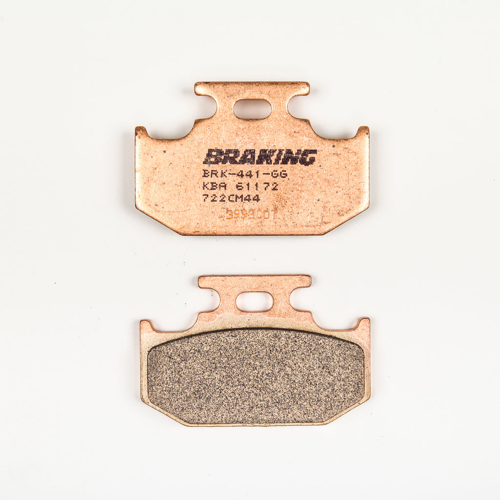 Braking Sport sintered brake pad set for motorcycles, showing the black brake pads with metal backing plates.