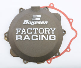 Boyesen Factory Racing Clutch Cover Magnesium for motorcycles, showcasing the sleek, durable magnesium clutch cover with brand logo.