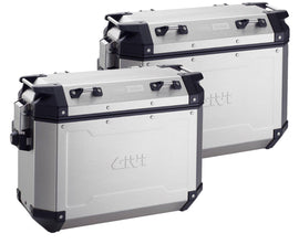Pair of GIVI Outback side cases, 37-liter motorcycle luggage, shown mounted on a bike, durable black hard cases.