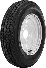 AWC trailer tire and wheel assembly with white rim, model 58-8162, mounted on a trailer for transportation or towing.