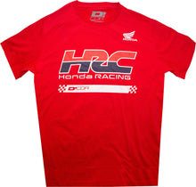 Load image into Gallery viewer, Red DCOR Honda HRC2 T-shirt in XL size, featuring Honda HRC2 logo and graphic design, shown on a plain background.