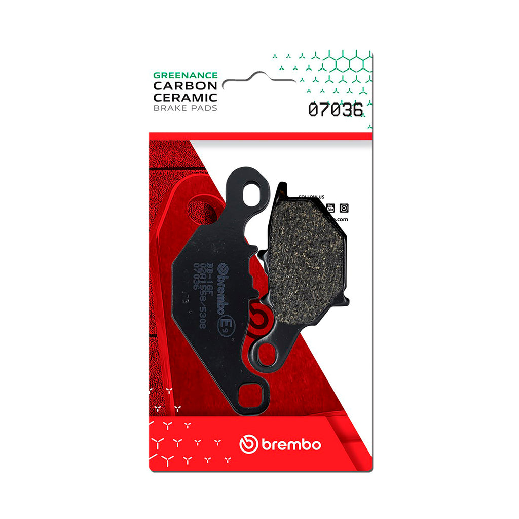 Brembo Prime CC brake pads with carbon ceramic material, showing the sleek, black brake pad surface and branding details.
