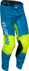 Fly Racing Youth Kinetic Mesh Khaos Pants in blue, white, and hi-vis with size 24, featuring breathable mesh and protective details.