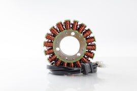 Ricks Motorsport Electric Stator 27-21203 for motorcycle electrical systems, with coil windings and mounting points visible.