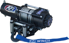 KFI Products 3000lb winch kit showing the winch with mounting plate and cable for off-road recovery.
