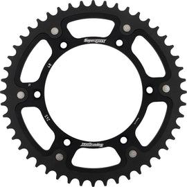 Yamaha YZ250 Supersprox rear stealth sprocket, 48-tooth aluminum and steel, black finish, mounted on bike with chain