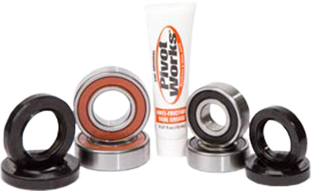 Pivot Works front wheel bearing drive kit 52-0479, showing components and bearings for motorcycle wheel maintenance.