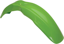 Green Acerbis front fender for motorcycle, showcasing its curved shape and vibrant color, designed for durability and style.