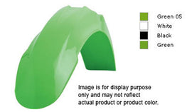 Polisport Plastics green front fender for street bikes, model 64-5923, made of durable plastic, shown in the image.