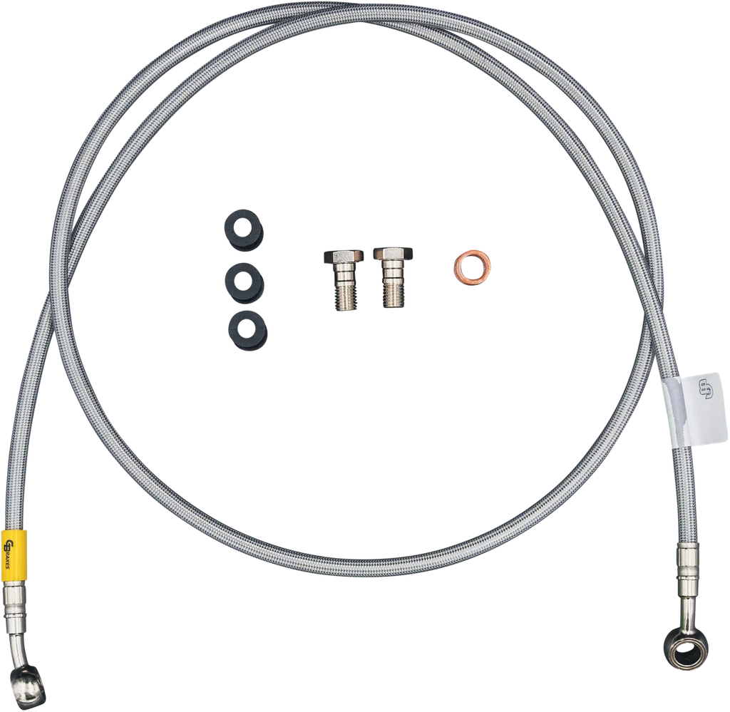 GBRAKES 2 Line Front Brake Line Kit for motorcycles, featuring steel braided hoses and fittings for reliable braking performance