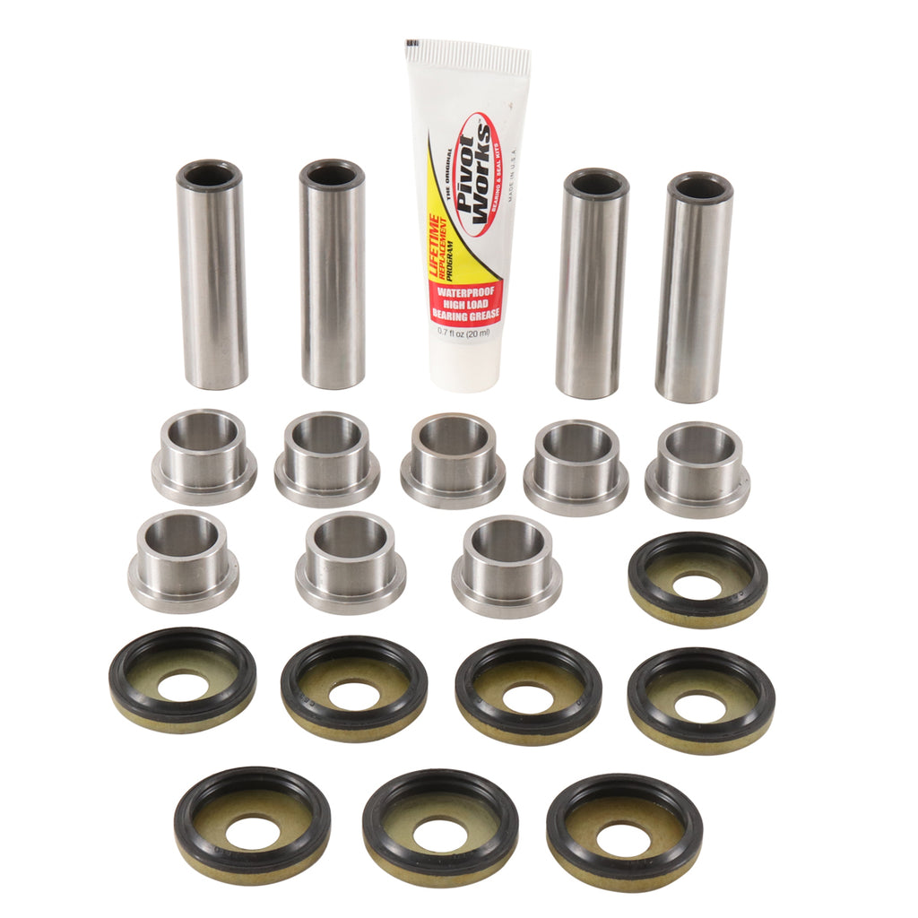 Pivot Works suspension A-arm bearing kit for Yamaha models, featuring multiple bearings and seals for optimal suspension performance.