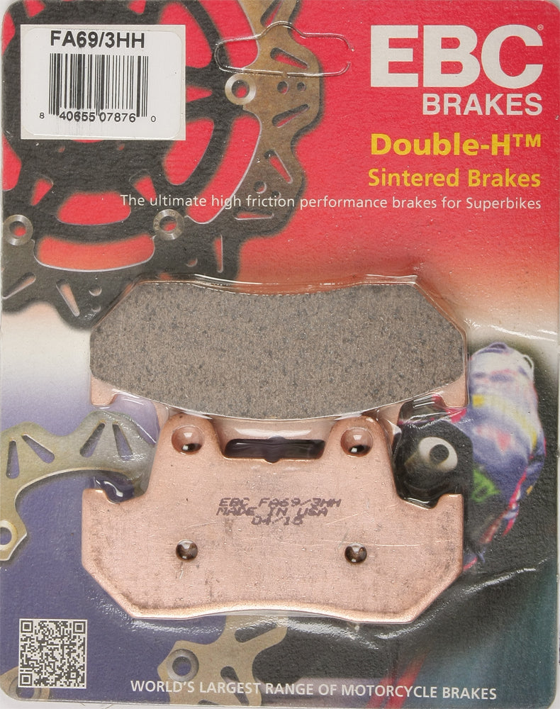 EBC Motorcycle Brakes Fa69/3hh Double-H Sintered Brake Pads showing metallic friction surface and brake pad structure.