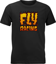 Load image into Gallery viewer, Fly Racing Youth Fly Fire Tee in black, size YL, featuring a bold fire graphic on soft cotton fabric.