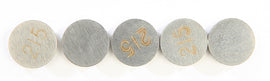 K&L Valve Shims 2.15mm x 9.5mm for intake and fuel system, showing a pack of five metal shims on a white background.