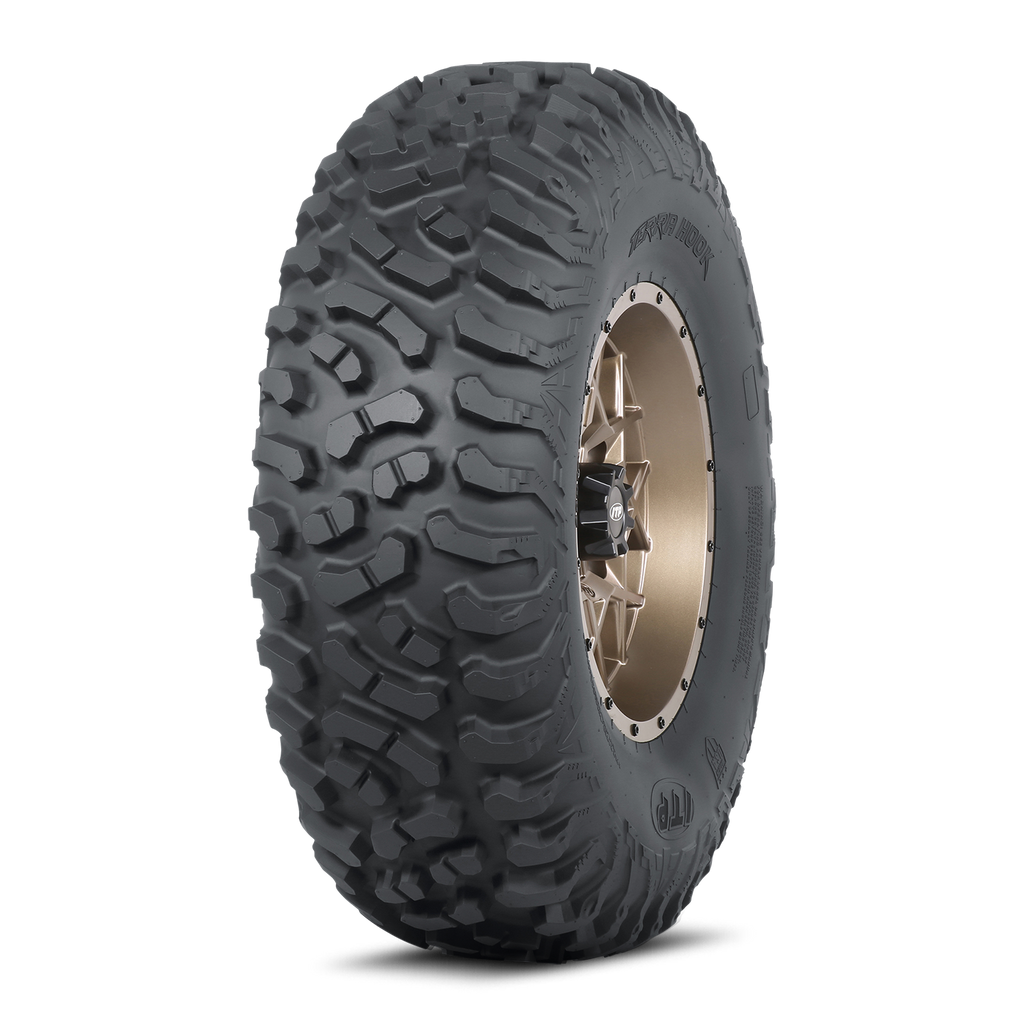 ITP Terra Hook tire 35x10R-15 with rugged tread pattern and durable sidewalls for off-road vehicles.