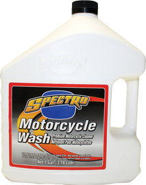Spectro Premium Motorcycle Wash chemical in a 1-gallon container, designed for cleaning motorcycles effectively.