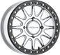 Raceline Alpha BDLK 17x7 silver and black Polaris RZR wheel with 4/156 bolt pattern and +25mm offset, off-road tire compatible