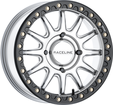 Load image into Gallery viewer, Raceline Alpha BDLK 17x7 silver and black alloy wheel for Can-Am Maverick, with 4/137 bolt pattern and +40mm offset.