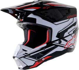 Alpine Star S-M5 Action 2 motorcycle helmet in glossy black, white, and red with XS size, shown from front view.
