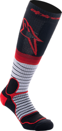 Alpine Star MX Pro Socks in black, grey, and red, medium size, featuring reinforced areas and breathable fabric for motocross riding.