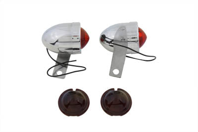 Chrome Bullet Marker Lamp Set with Red Lens