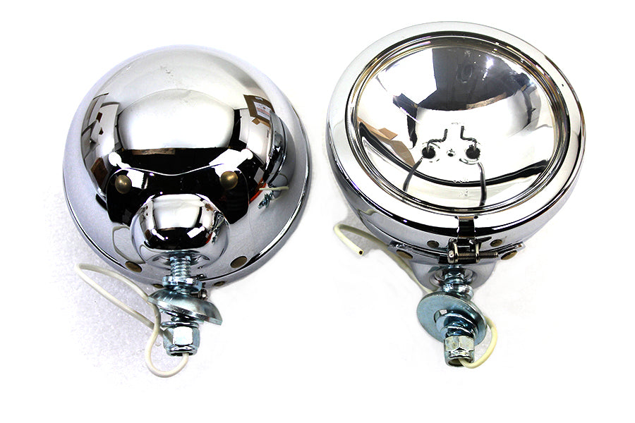 Chrome 4-1/2 inch Spotlamp Set with Clear 6 Volt Bulb