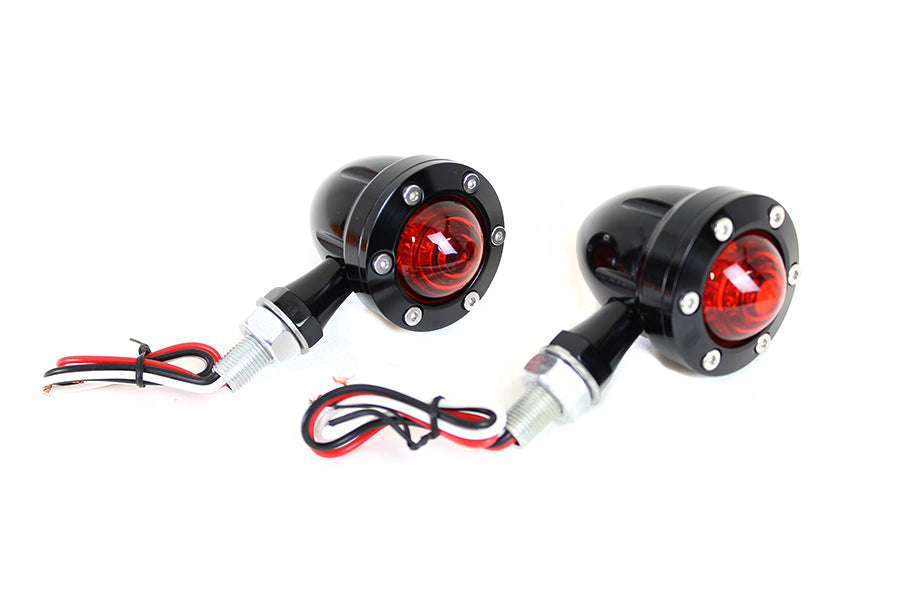 LED Bullet Turn Signal Set Black with Red Lens
