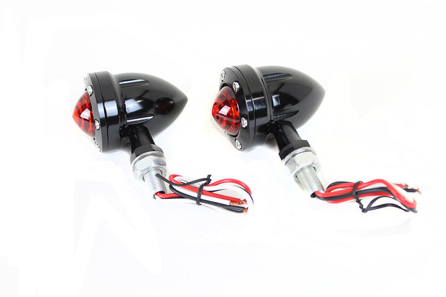 LED Bullet Turn Signal Set Black with Red Lens