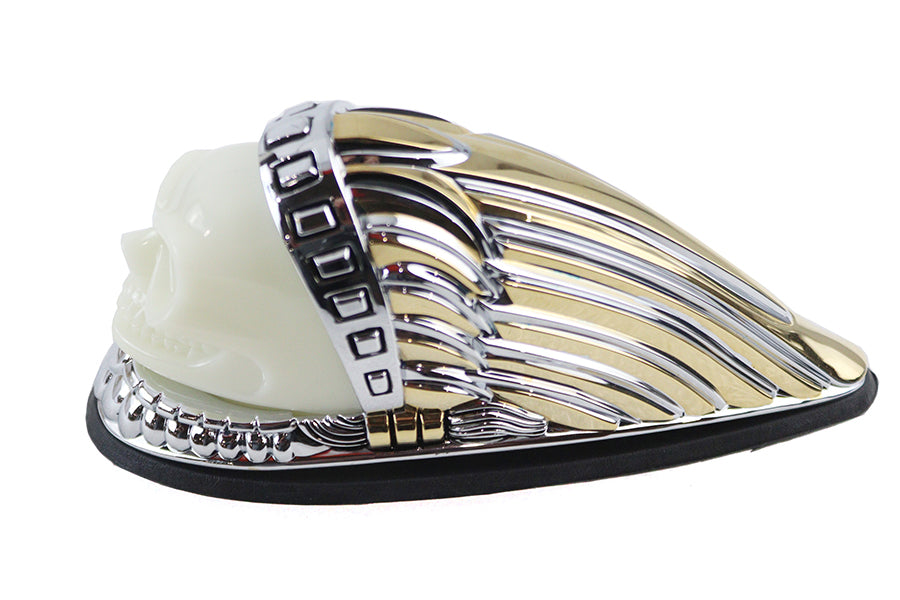 Skull Head Front Fender Lamp Gold and Chrome