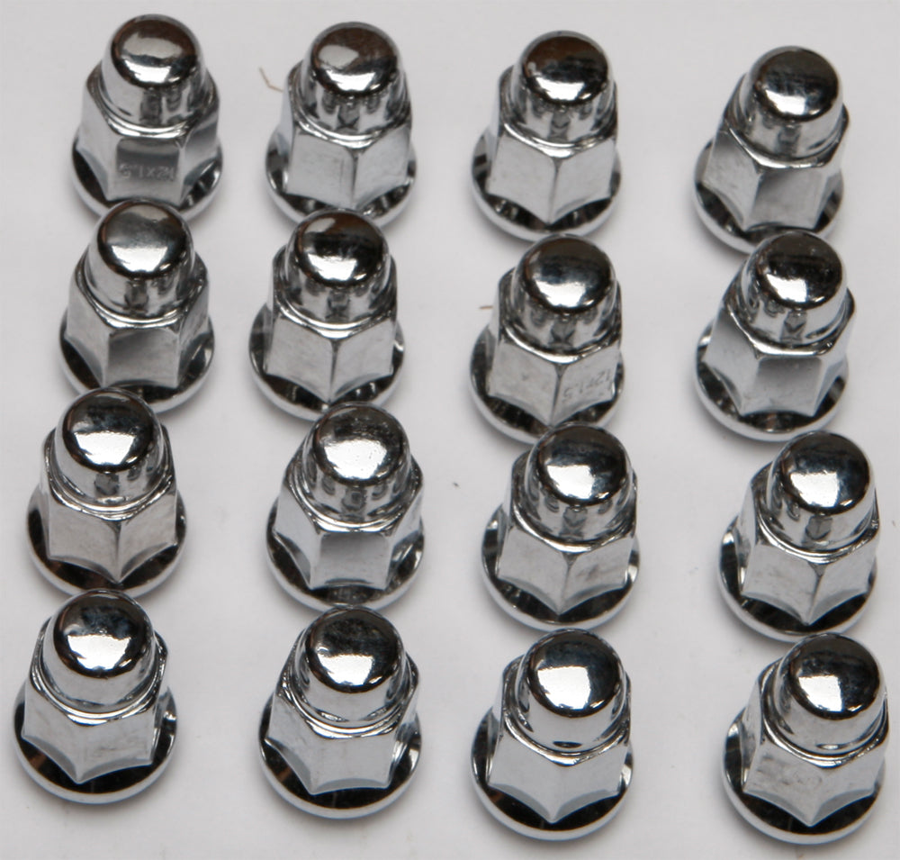ITP 12mmx1.50 tapered lug nuts, 16-pack, 60° cone seat, for vehicle wheel securely fastening, shown in image.