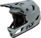 Fly Racing Rayce bicycle helmet in matte grey with adjustable straps and ventilation, designed for safe cycling.