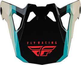 Fly Racing Formula Cp Rush helmet visor in black, stone, and dark teal, size MD-2X, for motorcycle helmets.