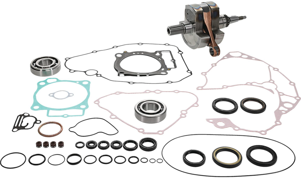 Hot Rods Bottom End Kit for engine, includes engine components, with parts neatly arranged on a white background.