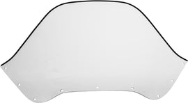 SNO Stuff windshield smoke windscreen with tinted finish, designed for snowmobiles, showcasing its curved shape and clear visibility.