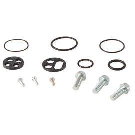 All Balls Fuel Tap Repair Kit for carburetor fuel system, showing small replacement parts and seals on a white background.