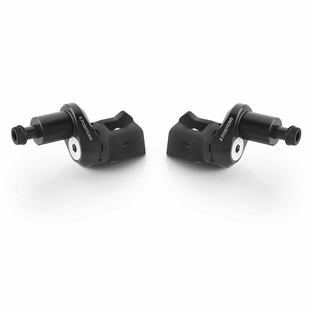 RIZOMA eccentric footpeg mount kit rider adjustable in black, motorcycle accessory with detailed metal components.
