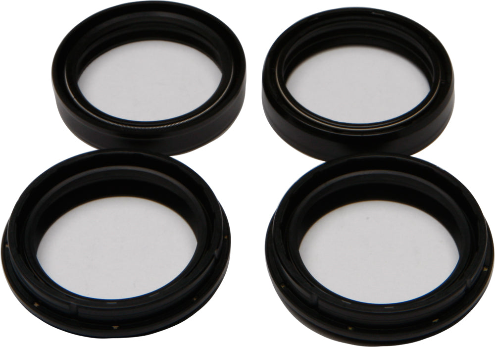 All Balls suspension fork and dust seal wiper kit 22-56133 installed on motorcycle fork, showing rubber seals and metal components.