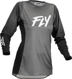 Fly Racing Women's Lite Jersey in grey and black, lightweight cycling jersey with breathable fabric and stylish design.