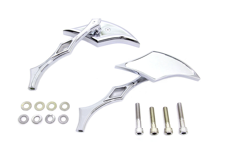 Chrome Diamond Mirror Set with Billet Diamond Stems