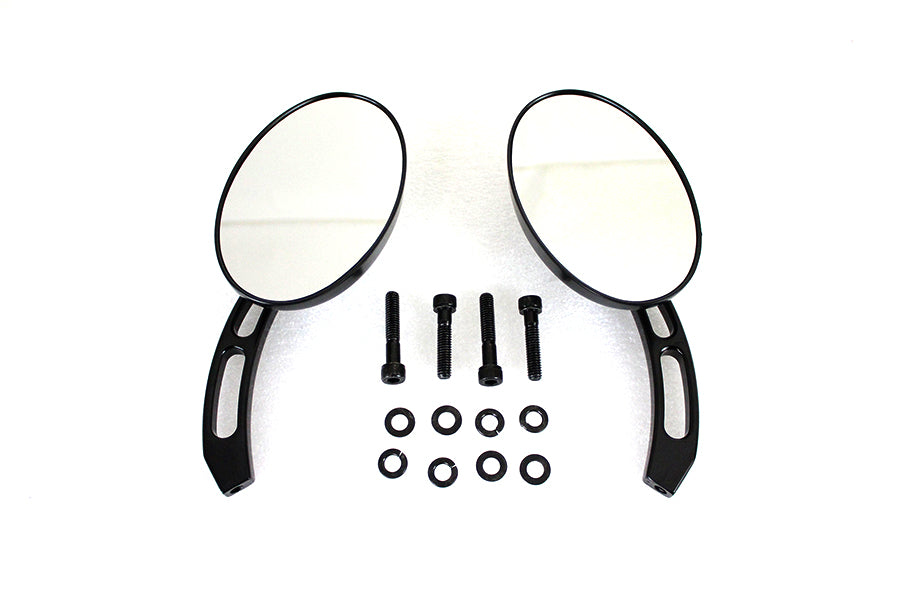 Oval Mirror Set with Billet 3 Slot Stem Black
