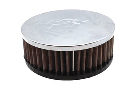 K&N round air filter for fuel and air system, featuring a metal mesh exterior and high-performance filtration design.